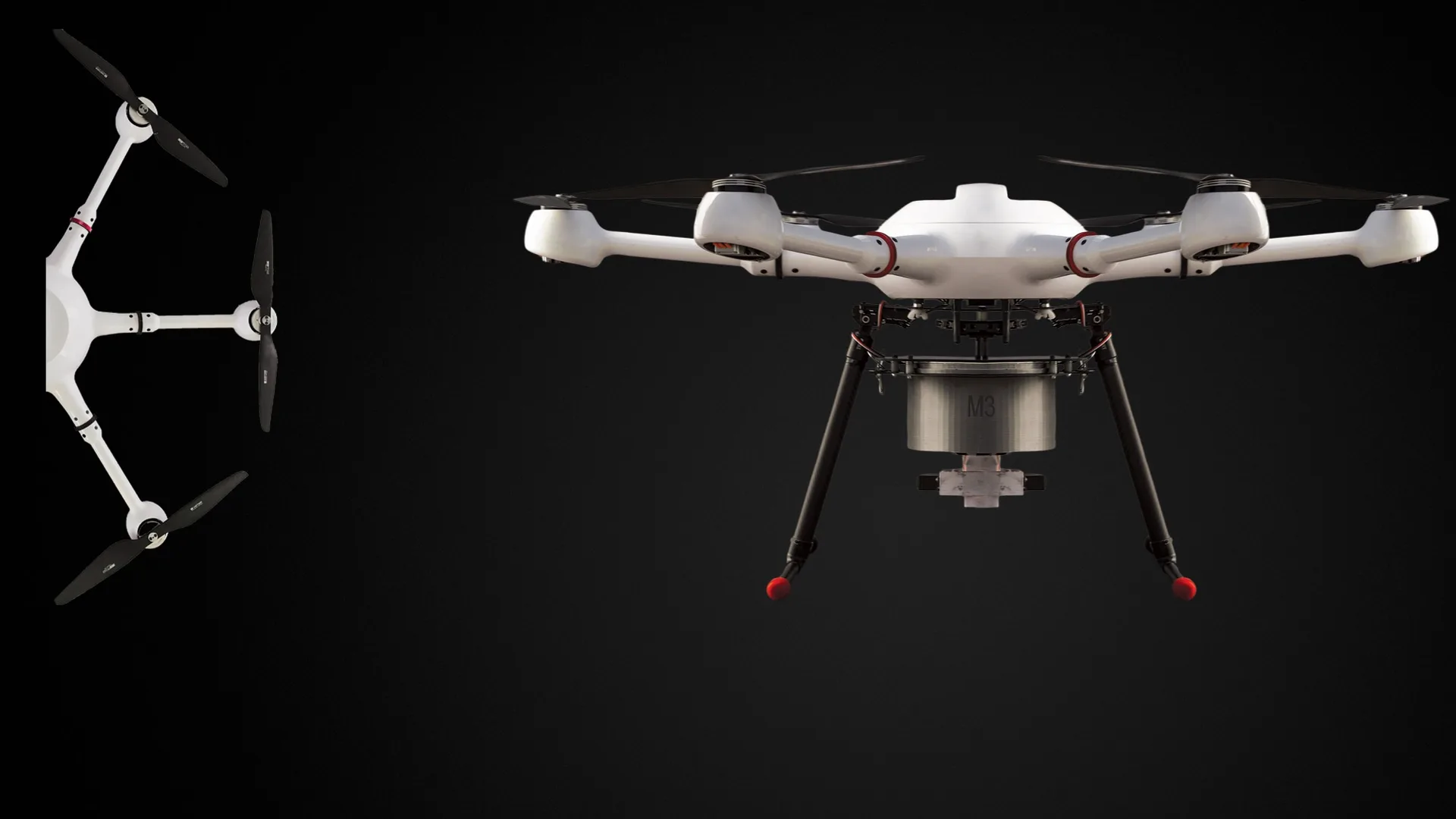 Two M3 release drones against a dark background, one carrying an M3 canister